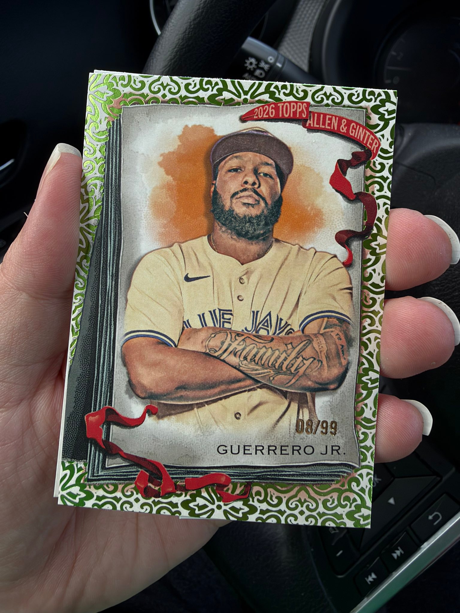 Vladimir Guerrero Jr. Green Foil Filagree serial 8 of 99
