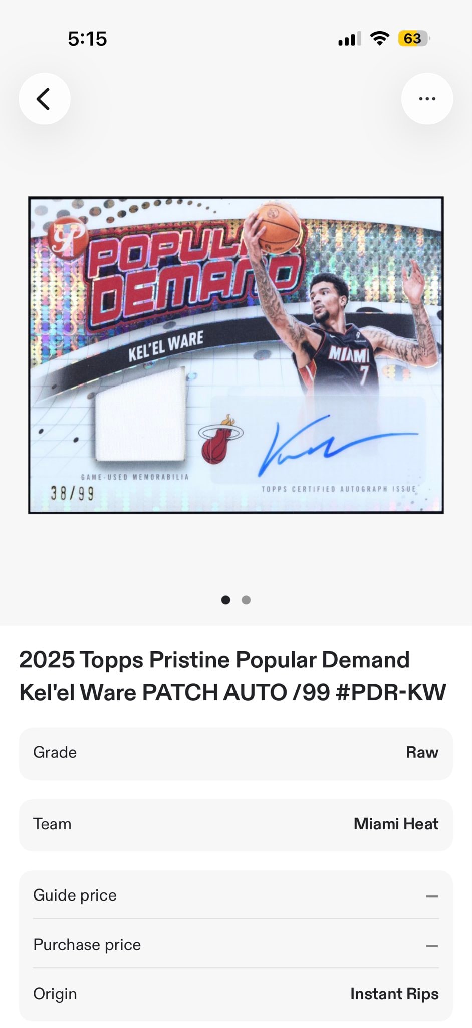 Kel'el Ware Pristine Purple serial 38 of 99