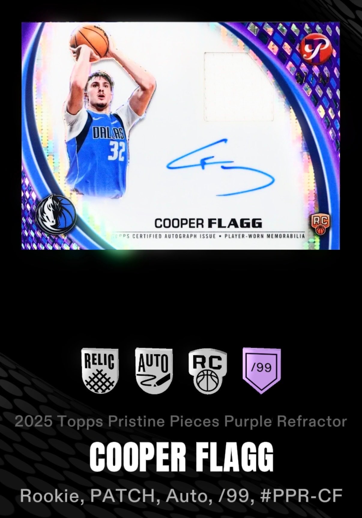 Cooper Flagg Pristine Purple serial 27 of 99