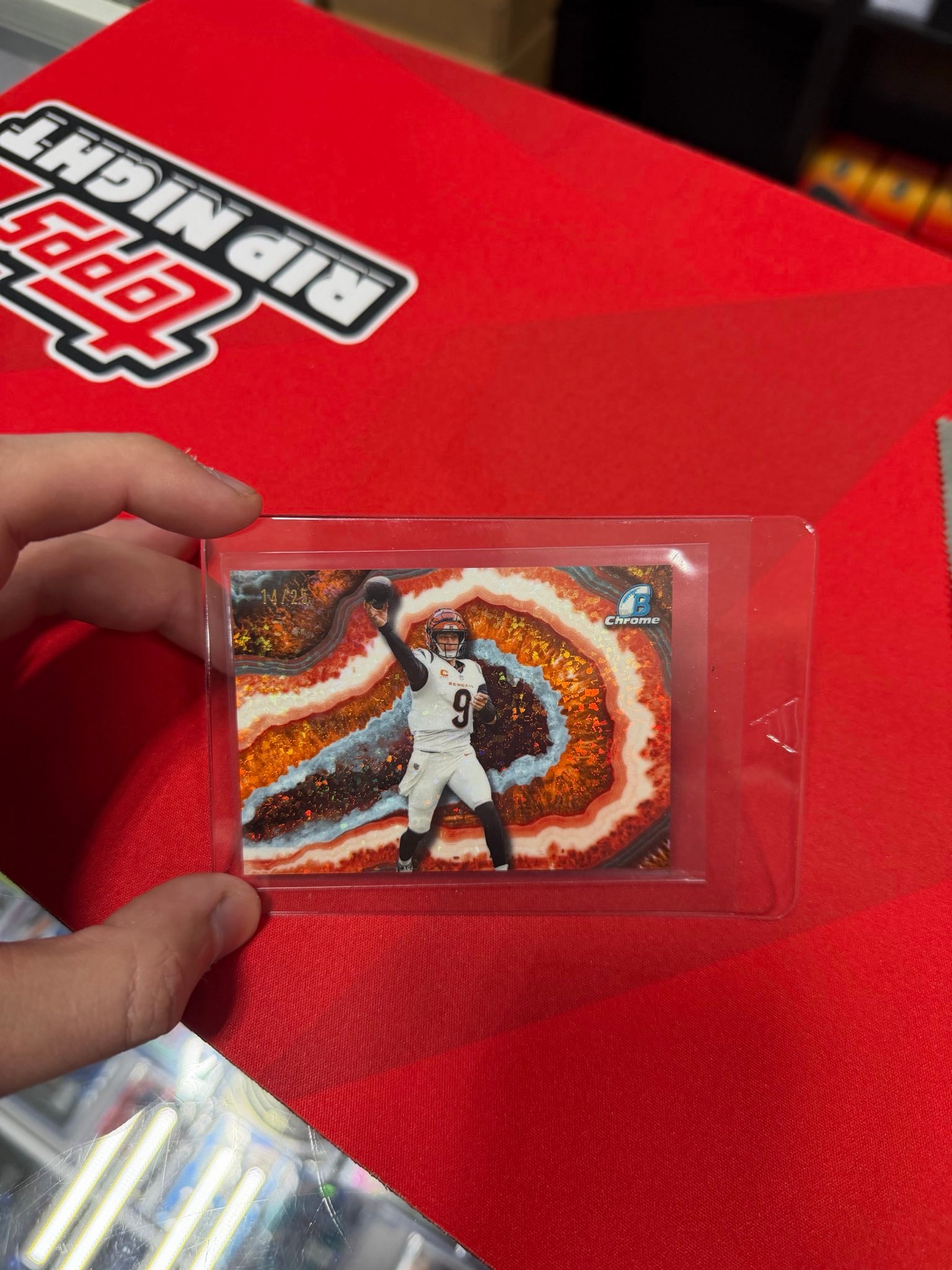 Joe Burrow Orange Crystal Refractor serial 14 of 25