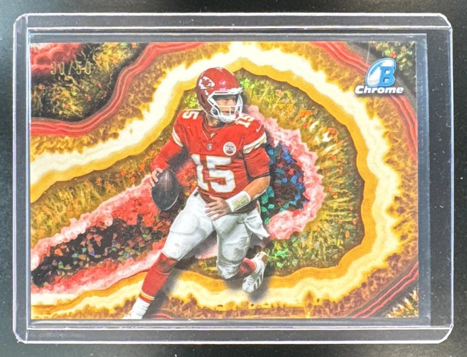 Patrick Mahomes II Gold Crystal Refractor serial 30 of 50