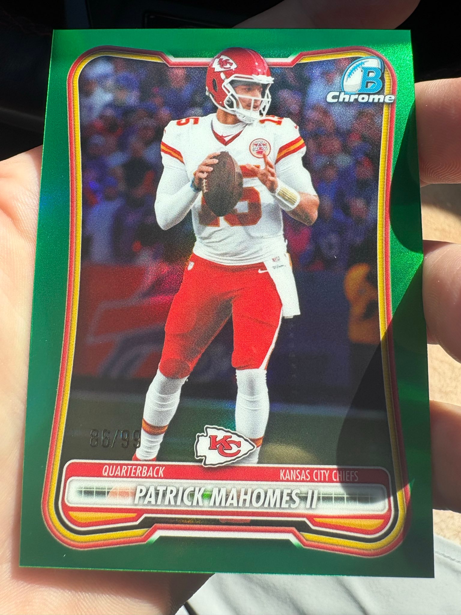 Patrick Mahomes II Green Refractor serial 86 of 99