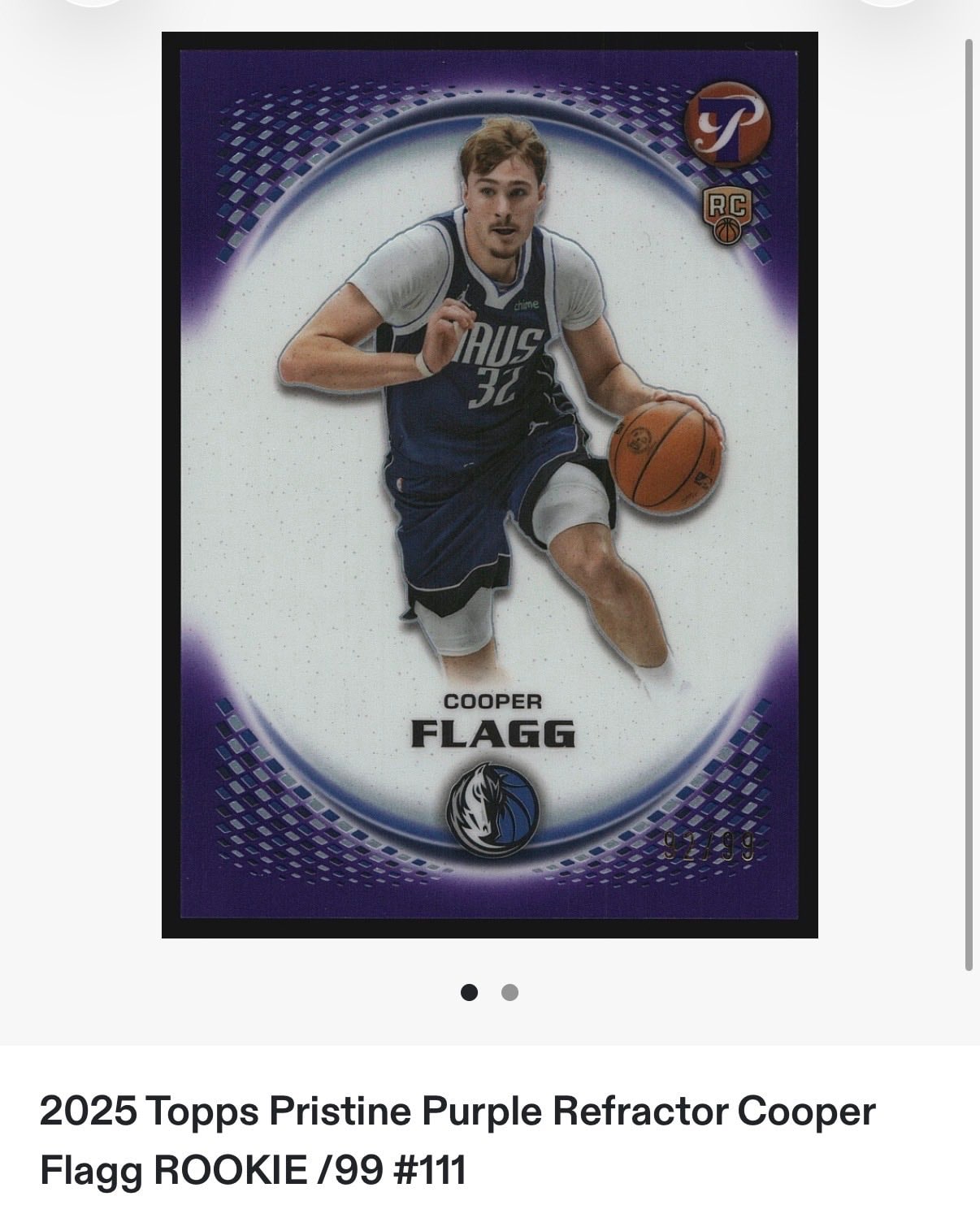 Cooper Flagg Purple Refractor serial 92 of 99