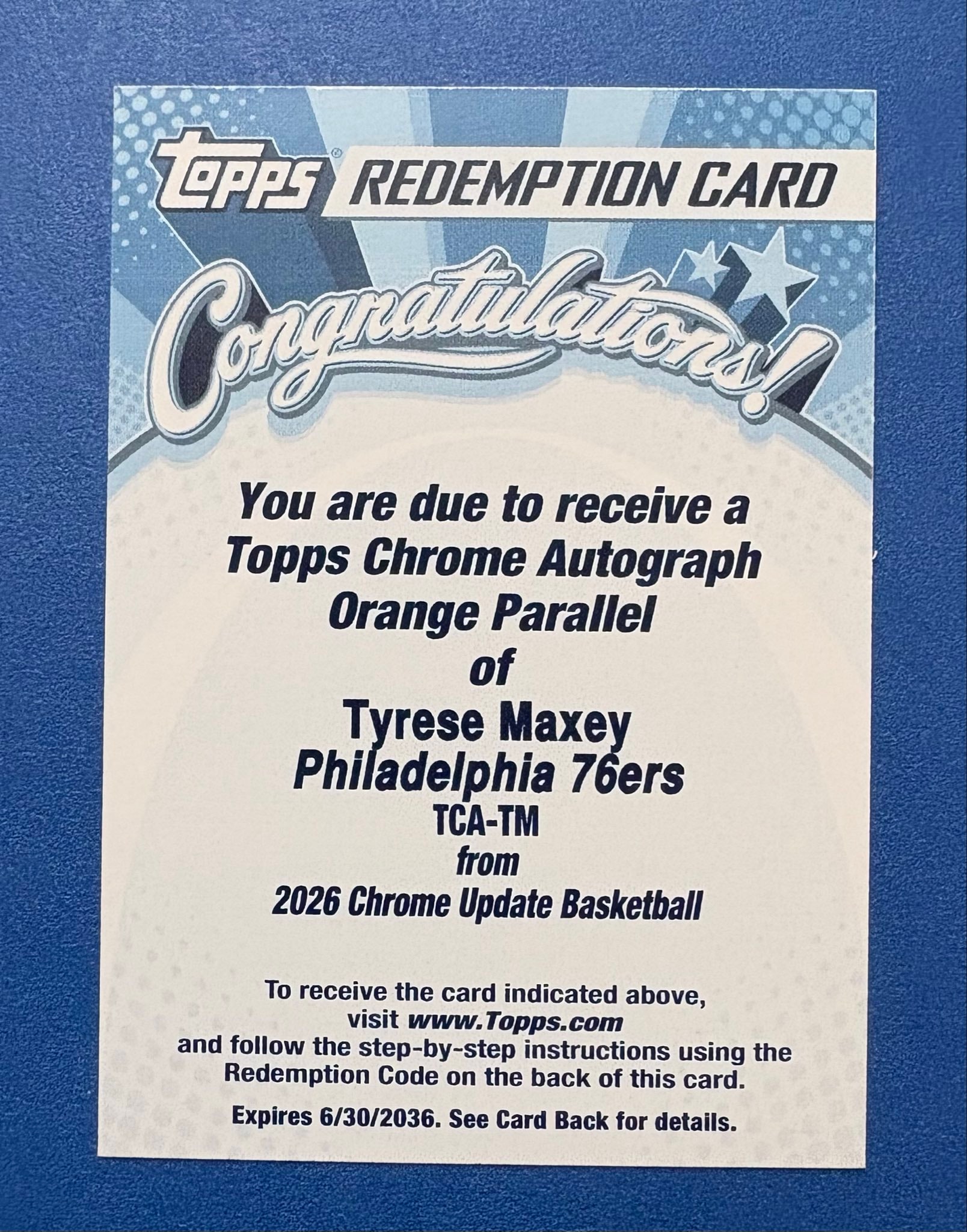 Tyrese Maxey Orange, serial not yet known
